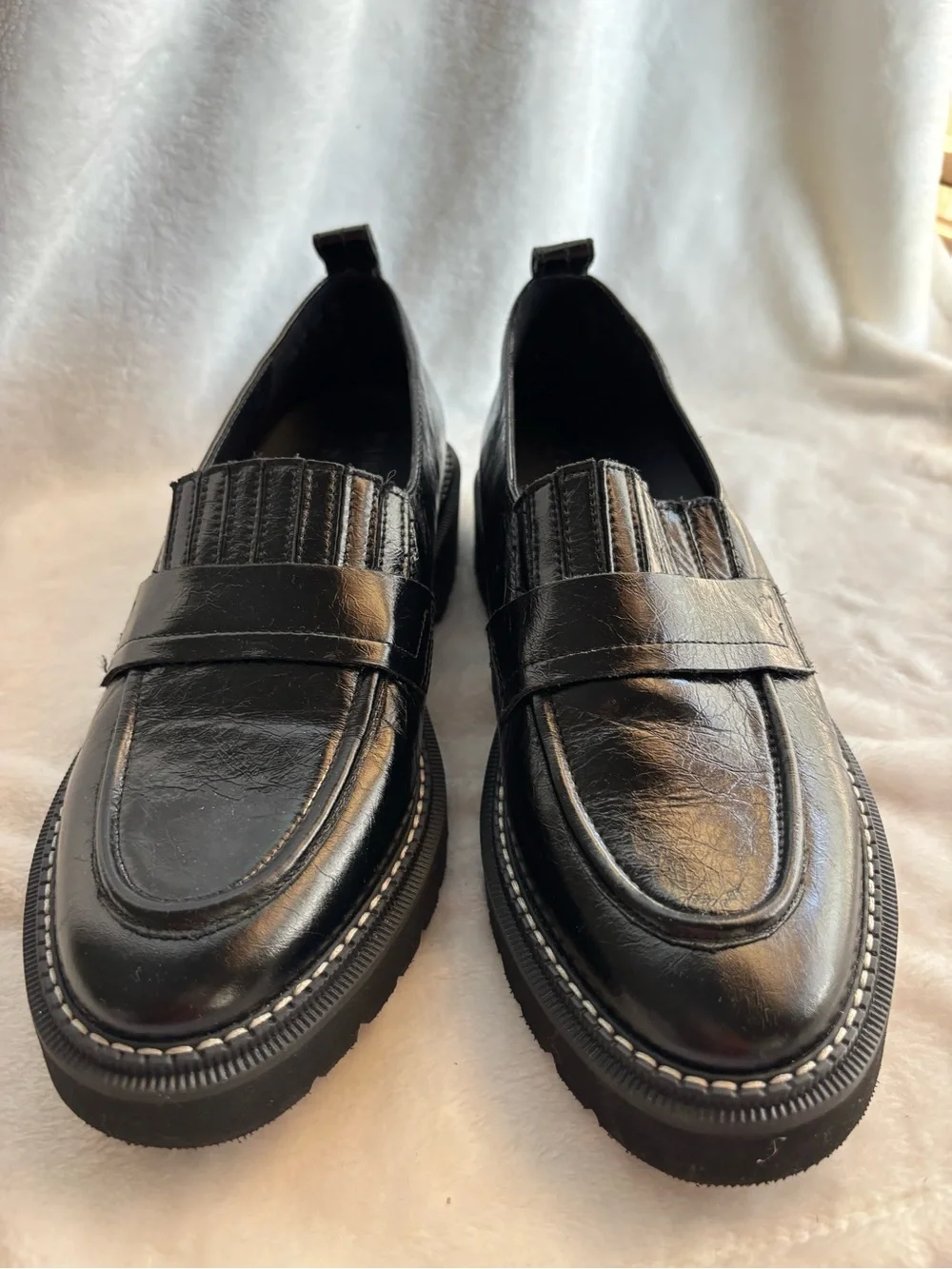 Naturalizer Shawna Leather Penny Loafers Lug Sole Black Size 8.5M